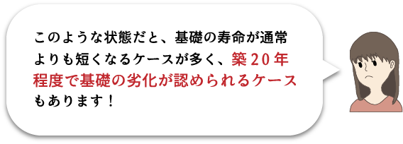 このような状態だと、築20年で基礎の劣化が認められる場合があります。